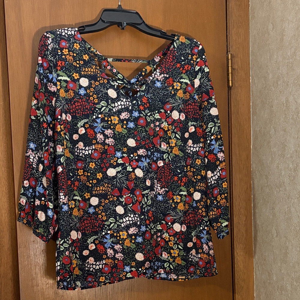 Womens L Anthropologie Skies Are Blue Multicolor Floral Blouse
